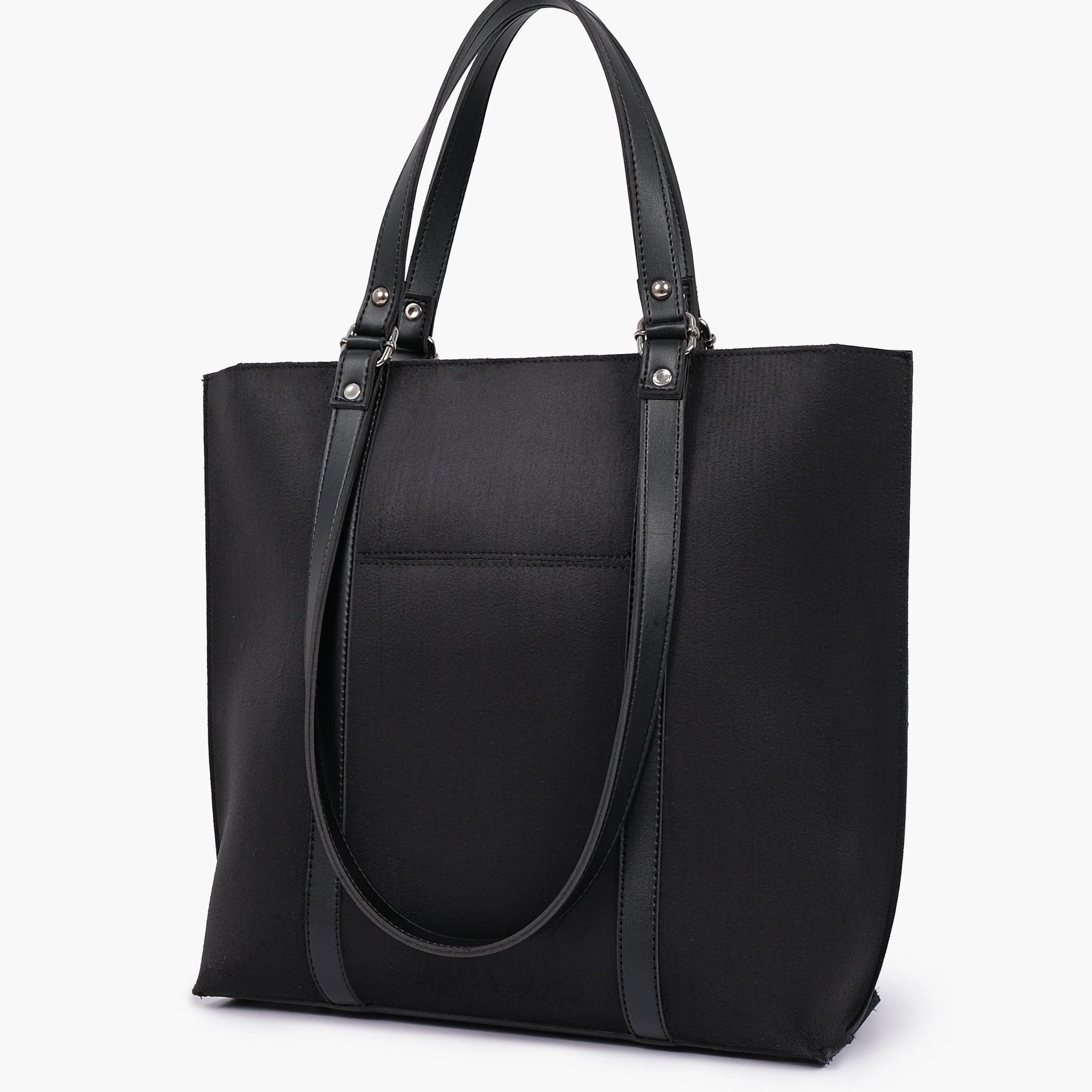 BLACK SUEDE DOUBLE HANDLE TOTE BAG