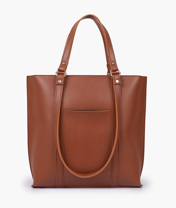 BROWN SUEDE DOUBLE HANDLE TOTE BAG