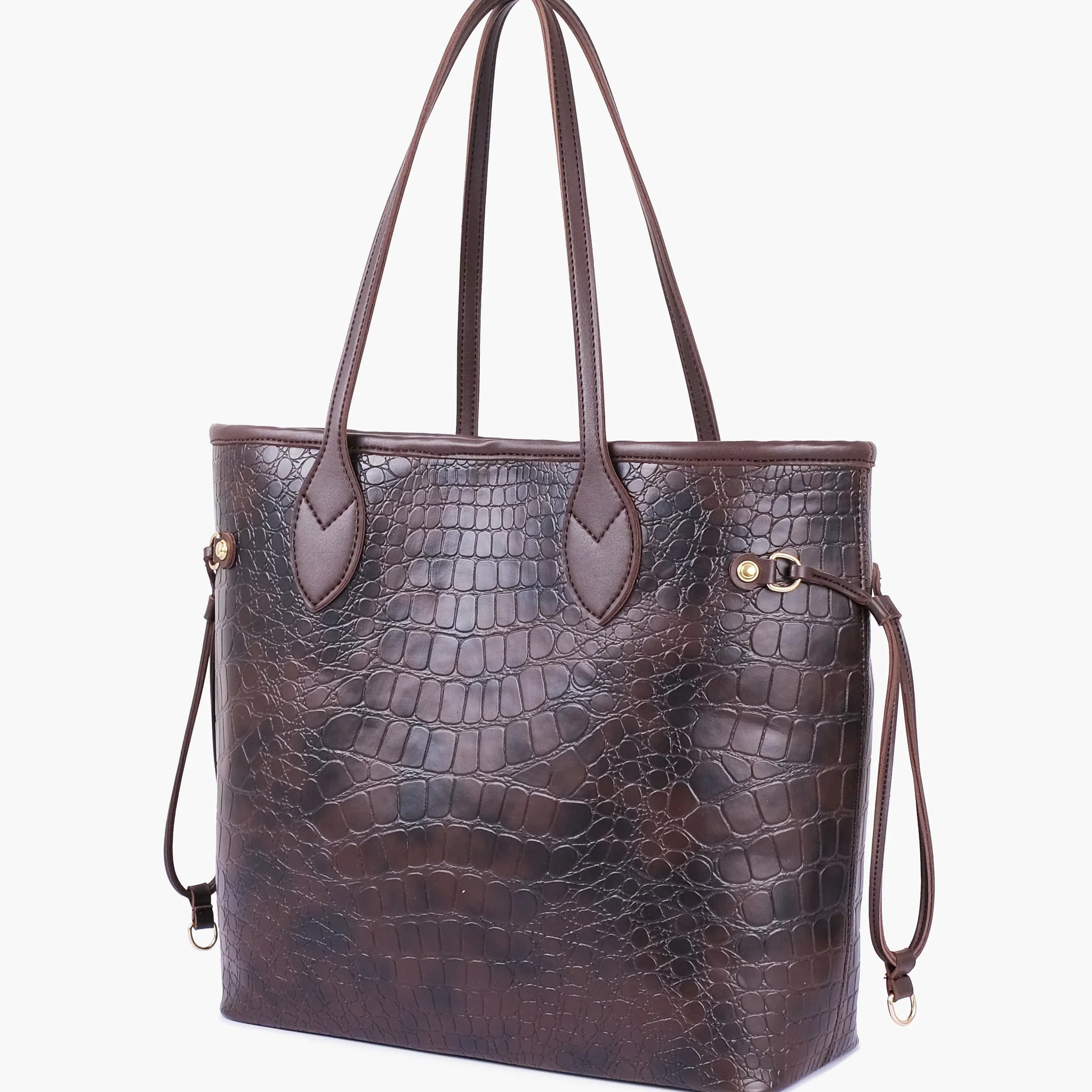 DARK BROWN CROC NEVERFULL TOTE BAG