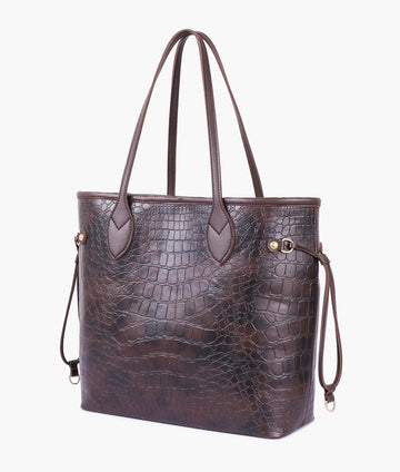 DARK BROWN CROC NEVERFULL TOTE BAG