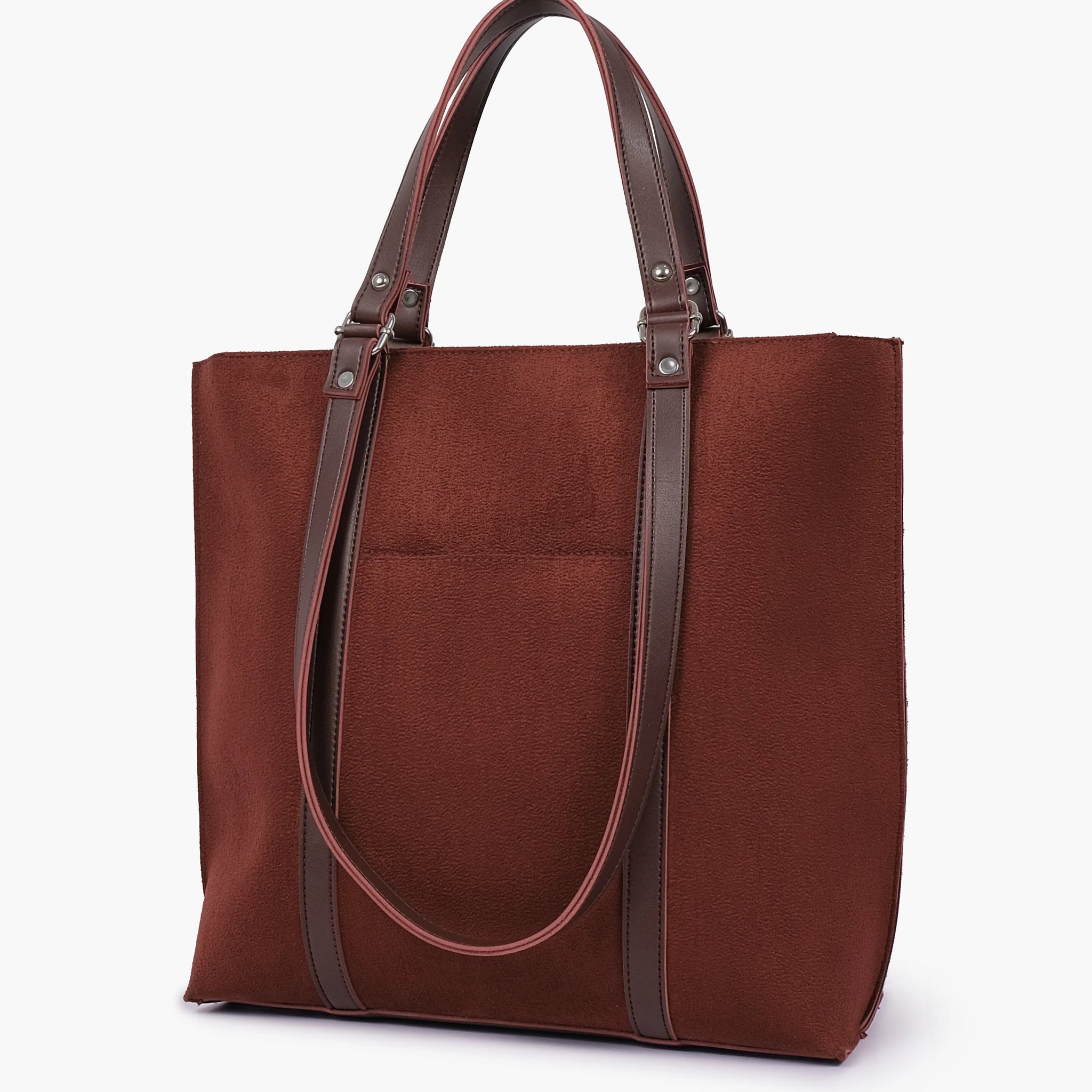 DARK BROWN SUEDE DOUBLE HANDLE TOTE BAG