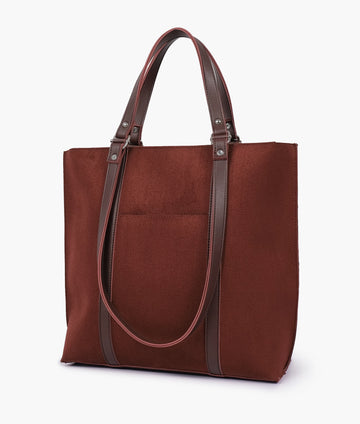 DARK BROWN SUEDE DOUBLE HANDLE TOTE BAG