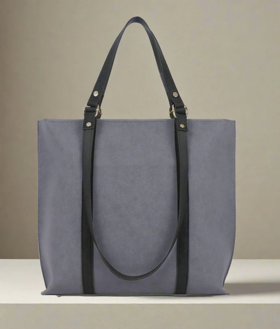 GREY AND BLACK MOCHA SUEDE DOUBLE HANDLE TOTE BAG