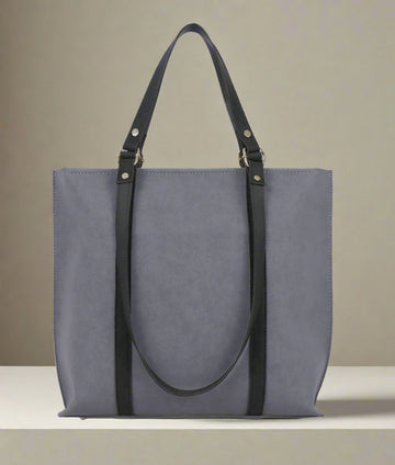 GREY AND BLACK MOCHA SUEDE DOUBLE HANDLE TOTE BAG