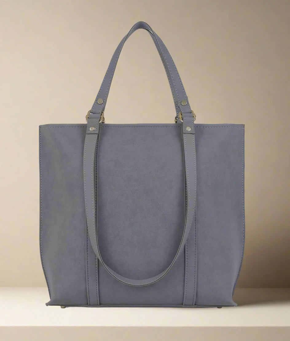 GREY  SUEDE DOUBLE HANDLE TOTE BAG